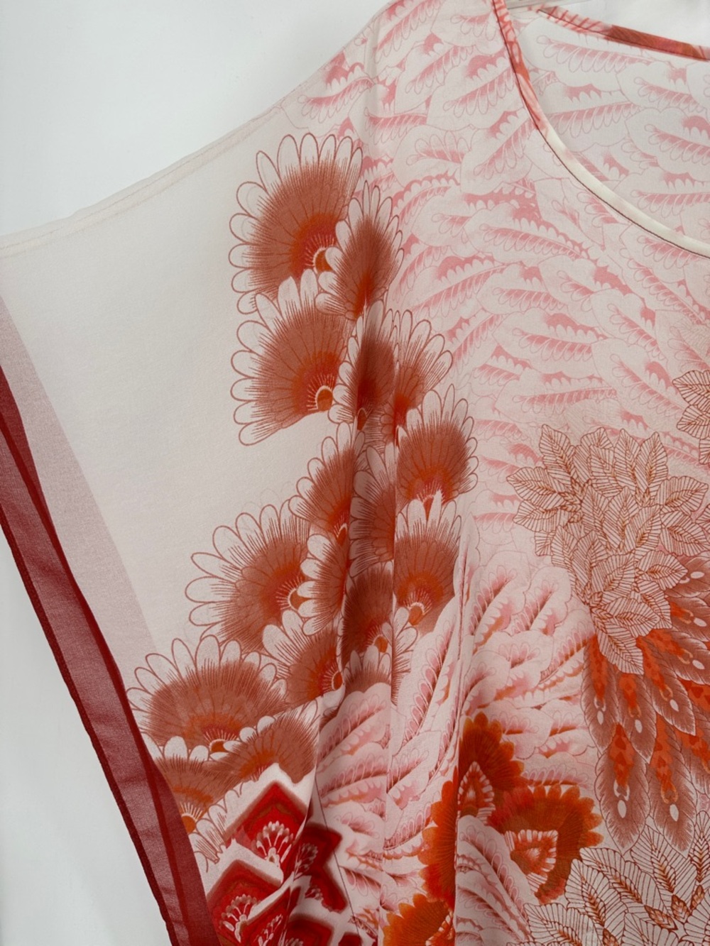 Chico's Coral and Rust Floral Sheer Poncho One Size S M L XL - Picture 3 of 4